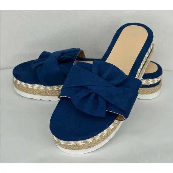 Blue Espadrille Slide Sandals NWOT Size 41 US Size 9 - Picture 1 of 8
